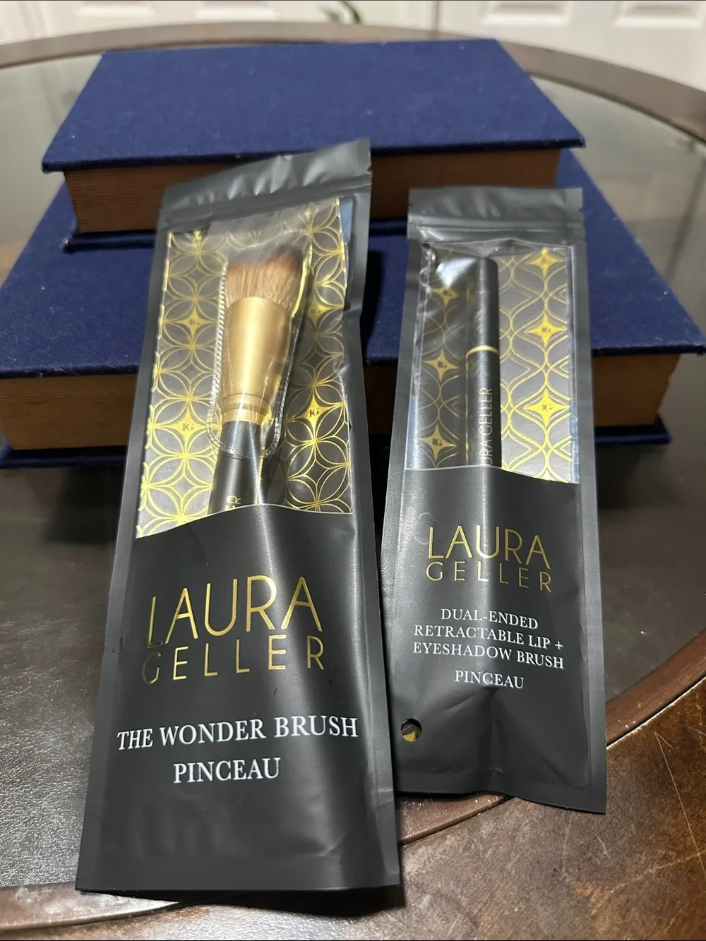 Laura Geller Black and Gold Retractable Makeup Brush Set